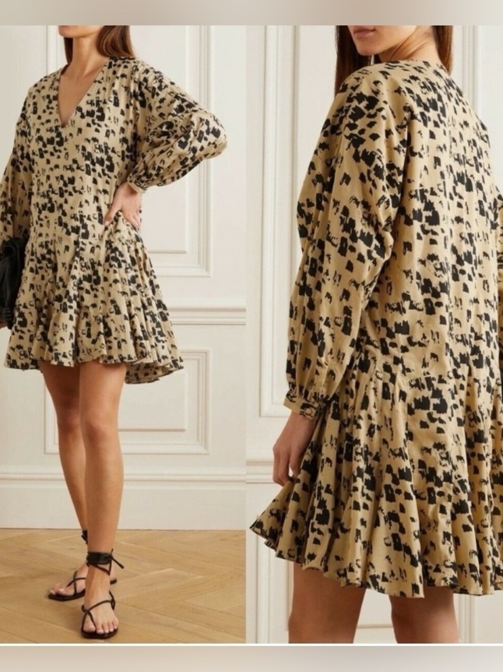 Anine Bing Peyton Mini Dress Painterly Leo  Spring 100% Cotton XXS